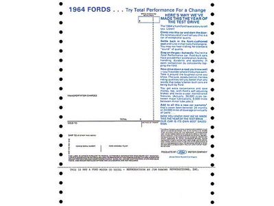 Window Decal - New Car Window Price Sticker - Early 1964 Ford